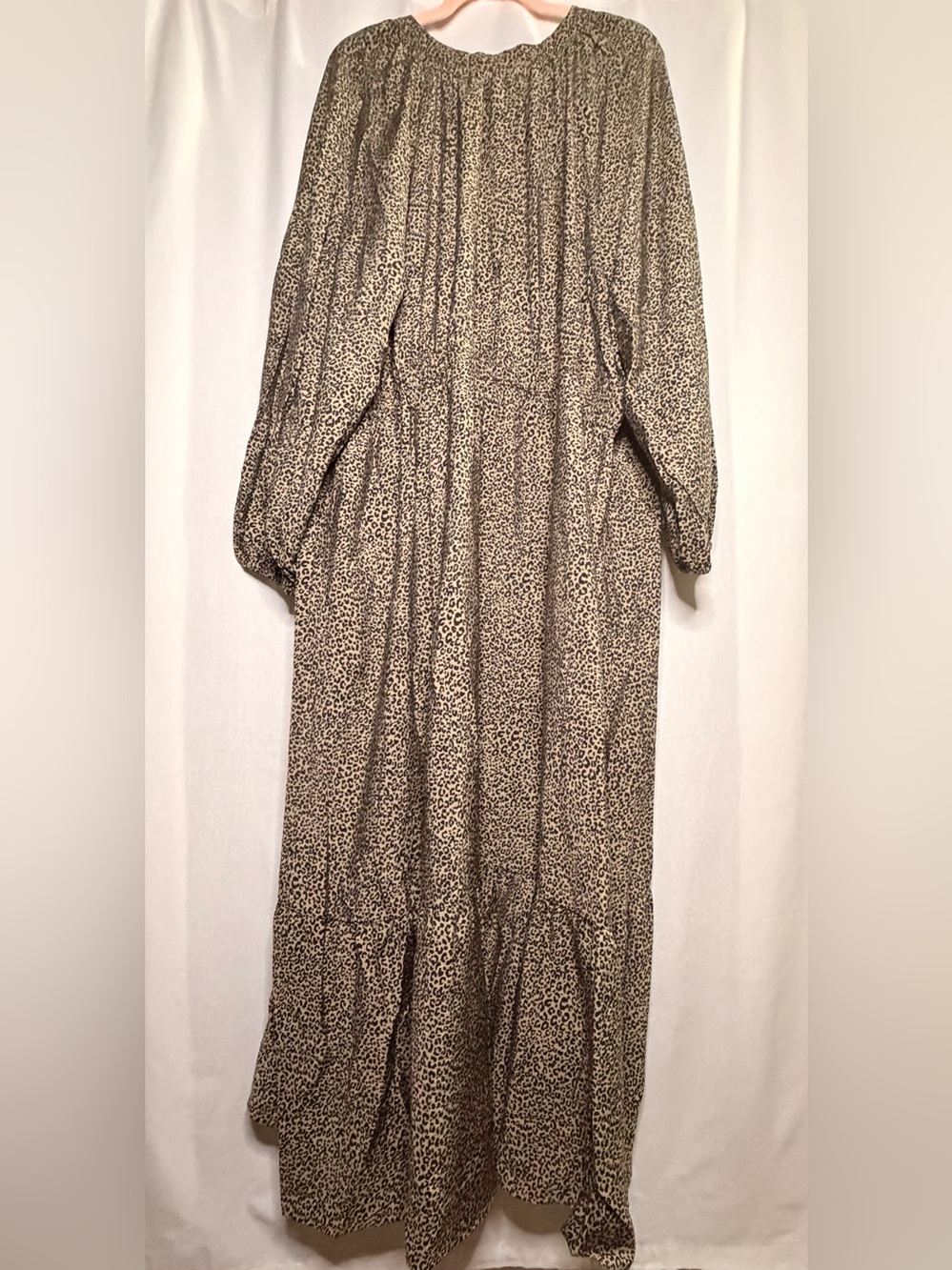 A New Day Women 3X Leopard Print Midi Dress Balloon Long Sleeve Tiered High Low - Picture 5 of 14